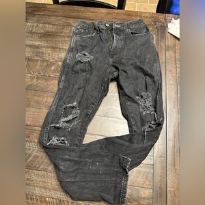 Arizona Size 7 Highest rise mom jeans, black denim; distressed